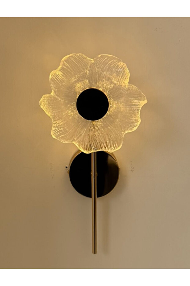 Modern Papatya Led Aplik Kristal Şeffaf Camlı Elektrikli Ledli Aplik Gold Sarı - 4