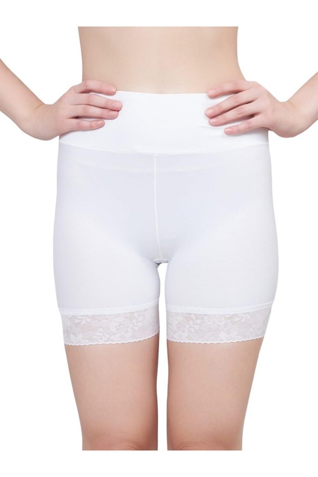 Women's Lace Trimmed Anti-Chafing Slip Shorts Seamless Mid-Thigh Boyshorts Underwear,