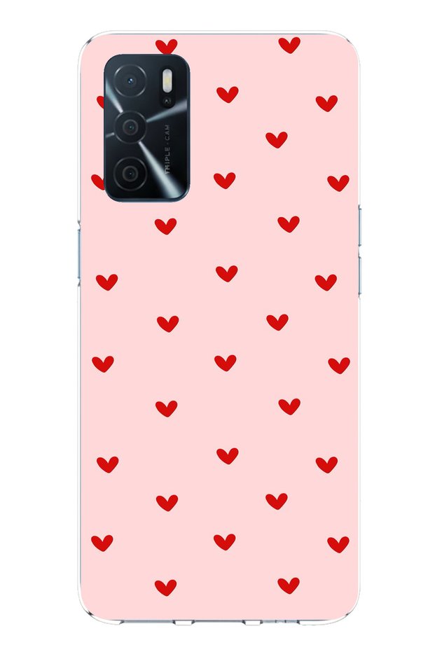 Oppo A16-A54-A55 Compatible Red Tiny Hearts Printed Silicone Case