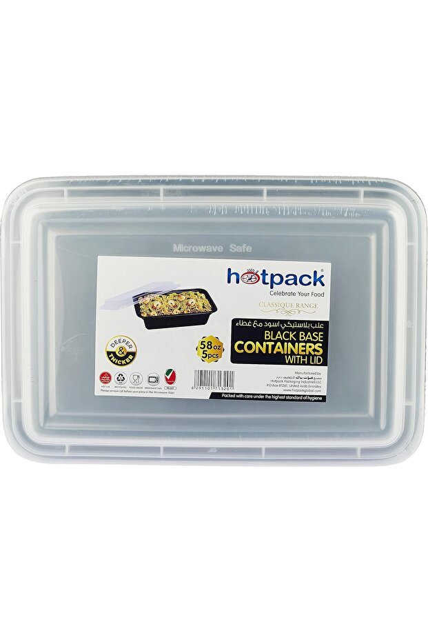 وعاء تحضير وجبات الطعام القابل للاستخدام في الميكروويف، ذو قاعدة مستطيلة سوداء اللون، مع غطاء شفاف. (5، أسود) - 1