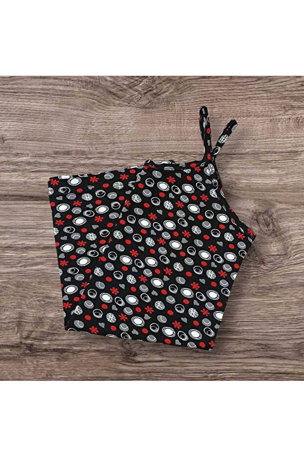 Black Small Patterned String Strap Tank Top - 2