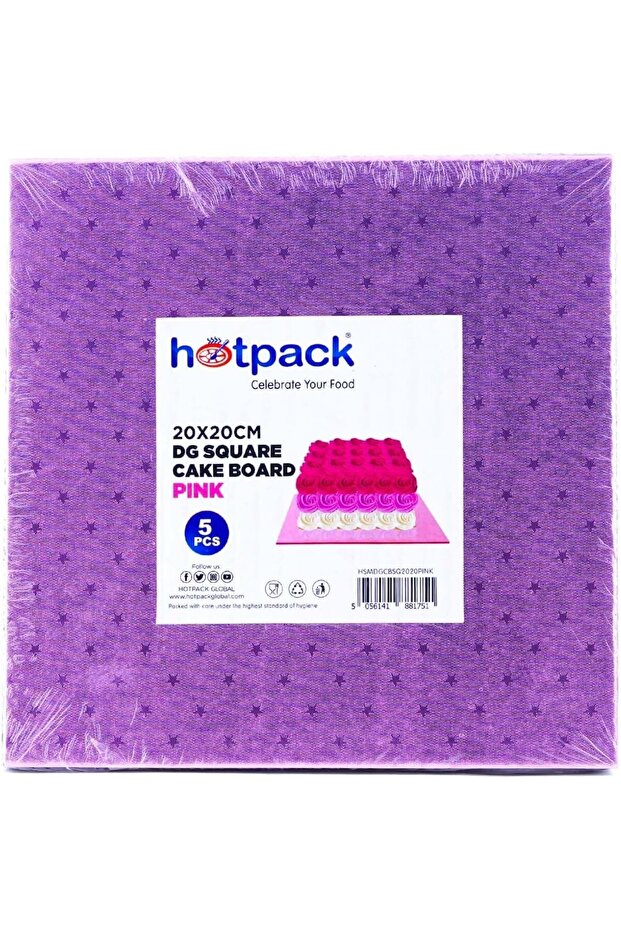 Square Cake Pink Boards 20cm x 20cm, 5 Pieces