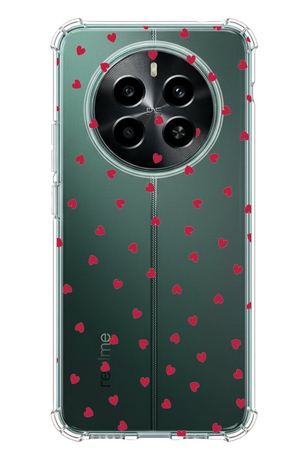 Realme 12 Plus Compatible Red Hearts Design Printed Silicone Case
