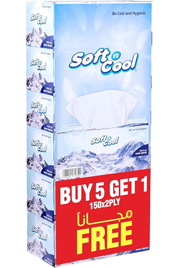 Soft N Cool Facial Tissue, 200 Sheets x 2 Ply, Pack of 5 + 1 Free