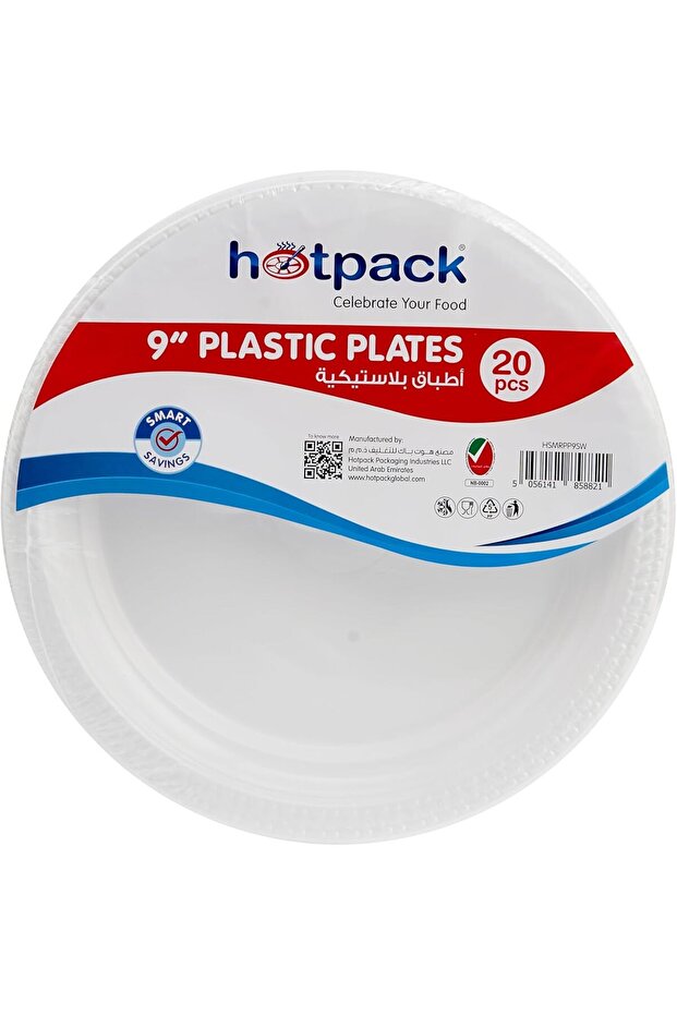 Economy Plastic Plates White 9 inch, 20 Pieces
