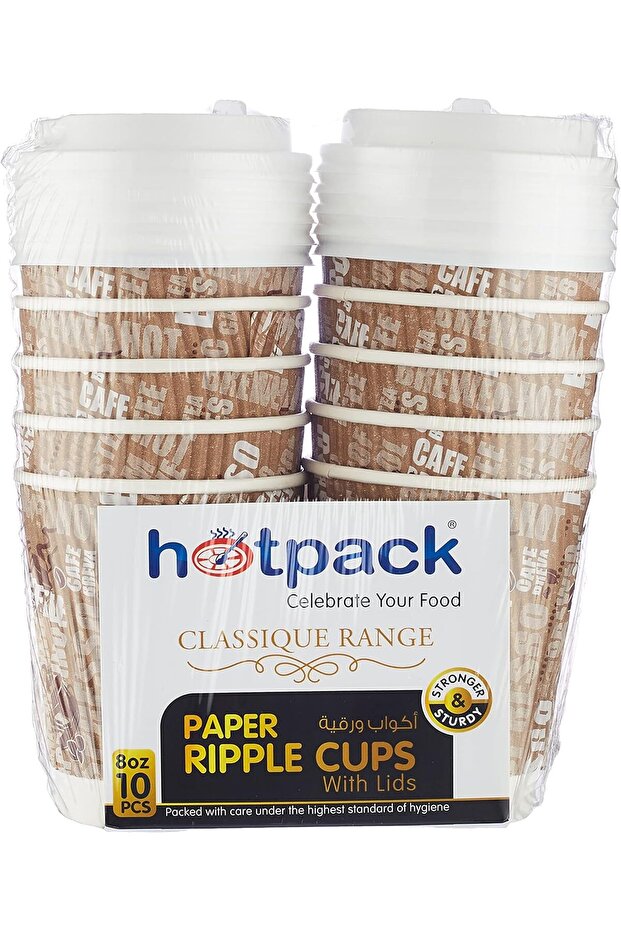 Classic Range Ripple Paper Cups with Lid 10-Pieces, 8 oz Capacity