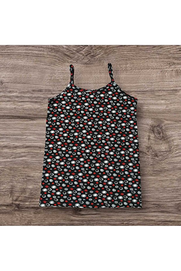 Black Small Patterned String Strap Tank Top - 4