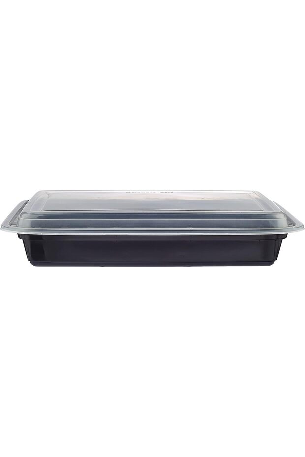 وعاء تحضير وجبات الطعام القابل للاستخدام في الميكروويف، ذو قاعدة مستطيلة سوداء اللون، مع غطاء شفاف. (5، أسود) - 3