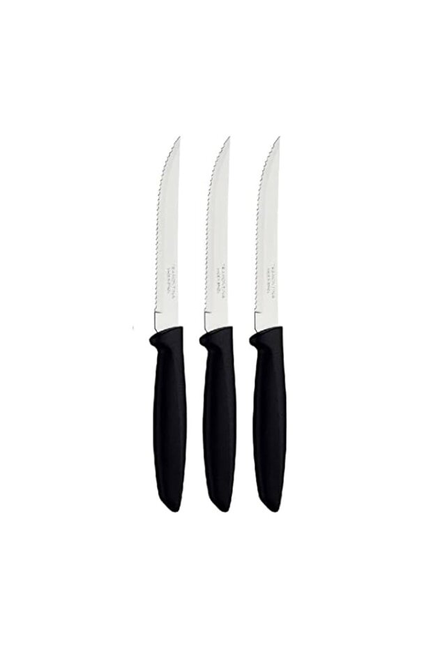 Knife Set 3 Pcs, Sharp Knives, Kitchen Knives With Comfortable Black Plastic Handle 3 * 22.4 Cm (Silver & Black)