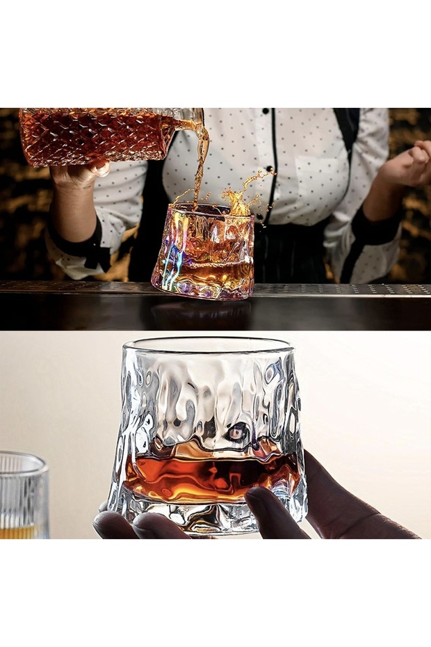 Set of 6 elegant glasses made of transparent glass with artistic design and inclined convex bottom - 2