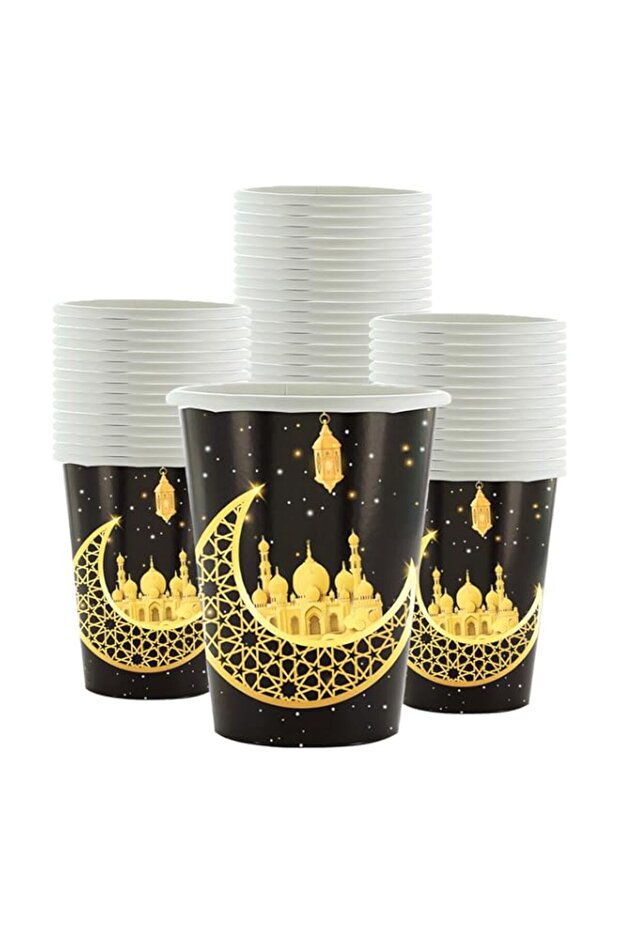 50 Pcs Eid Ramadan Kareem Disposable Paper Cups – Ramadan Paper Cups Set – Ramadan Tableware Disposable Cups – Ramadan Kareem Supplies