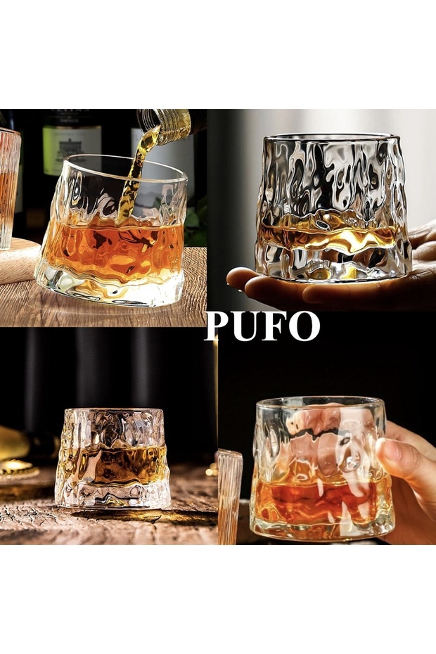 Set of 6 elegant glasses made of transparent glass with artistic design and inclined convex bottom - 4