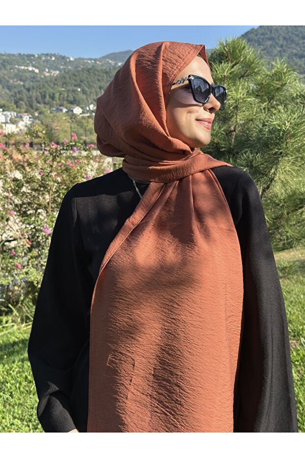 Hijab Viscose Silk Blended Aerobin Fabric Solid Color Shawl, Self Wrinkle Pattern Shawl - 2