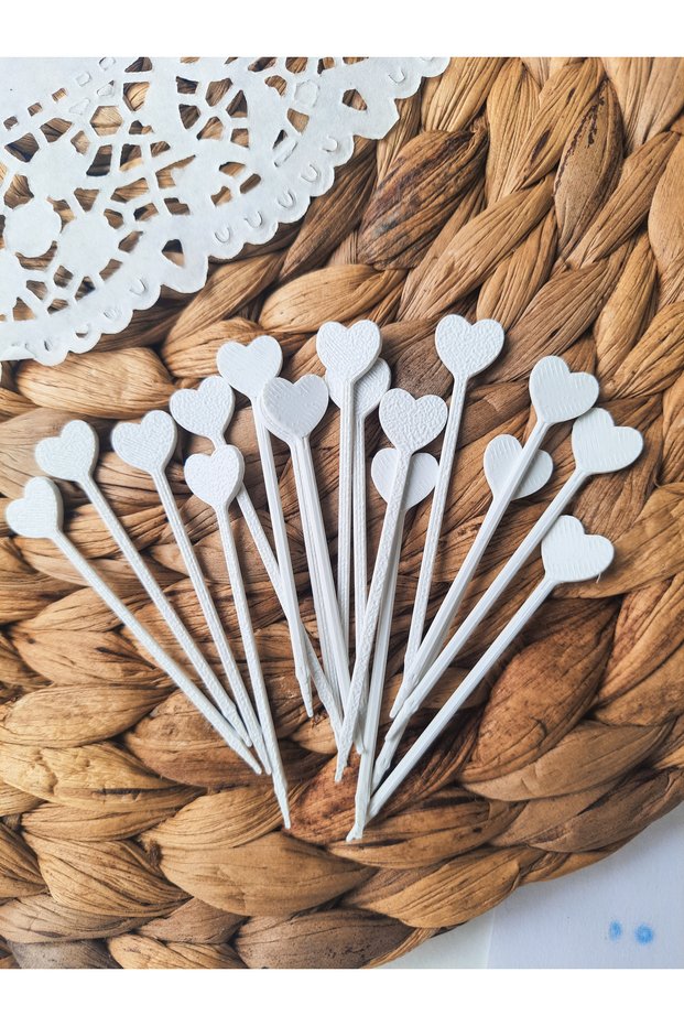 50Pcs White Heart Cupcake Picks-Baby Girl Birthday, Baby Shower, Engagement Cake Decoration Supplies