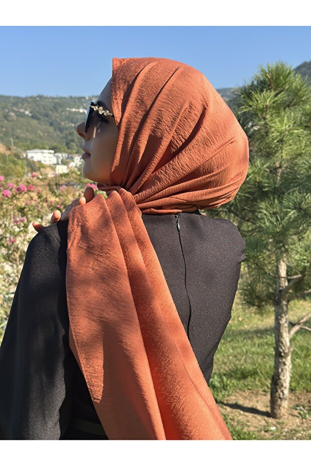 Hijab Viscose Silk Blended Aerobin Fabric Solid Color Shawl, Self Wrinkle Pattern Shawl - 3