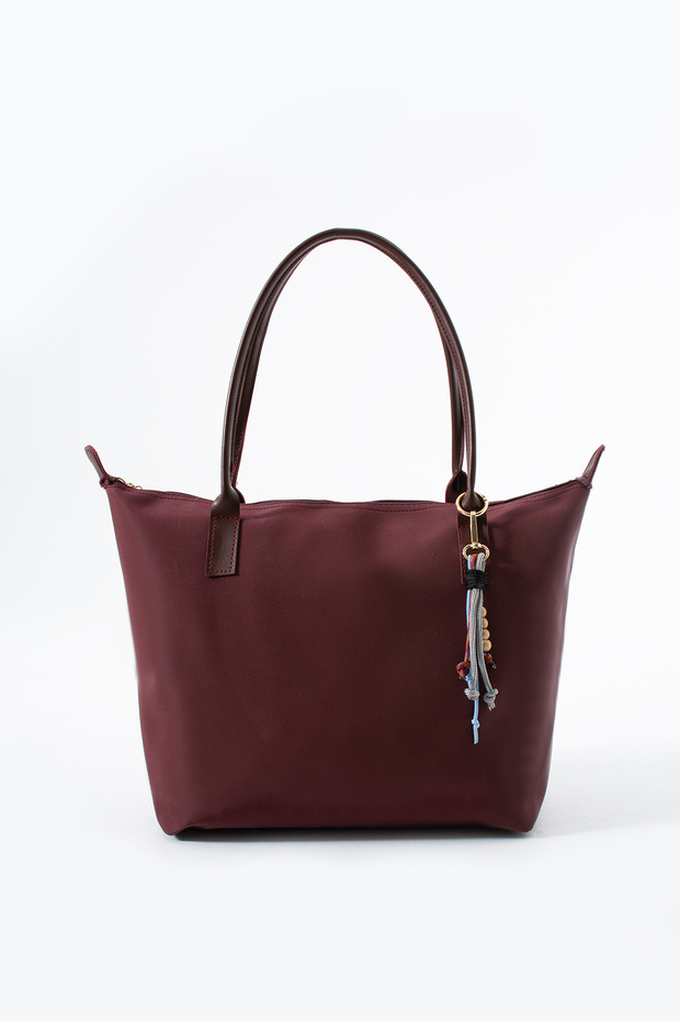 Burgundy Charm Accessory Detailed Women's Maxi Tote Shoulder Bag