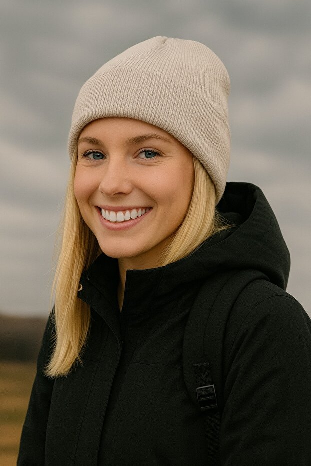 Unisex Knitwear Folded Autumn Ribbed Winter Beanie Black