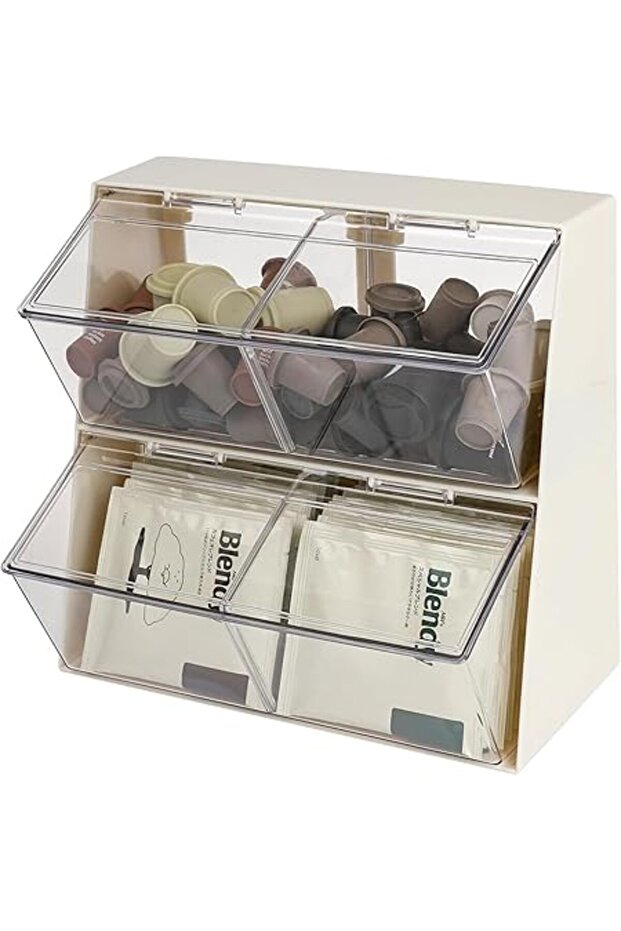 Te Bag Holder Stckble Organizer Lid Te Bgs Coffee Pods Sugr Pckets & Kitchen Storage