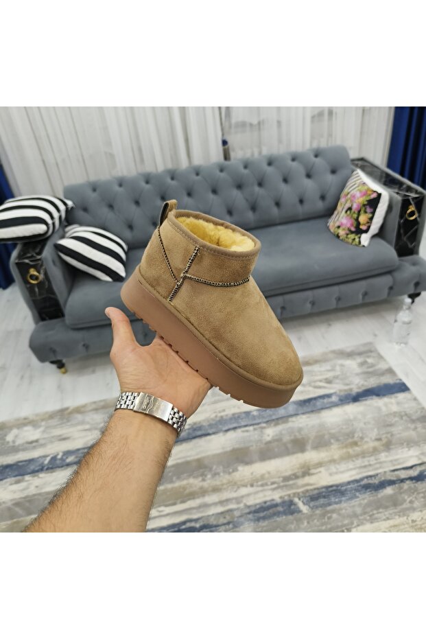 Süet Içi Kürklü Kalın Taban Bilekte Kadın Bot & Bootie - 3