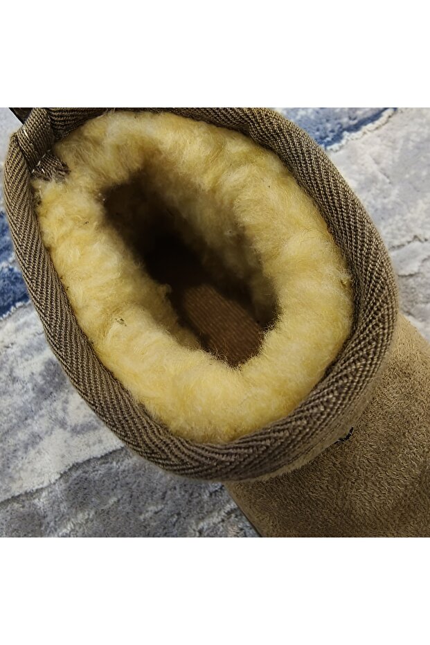 Süet Içi Kürklü Kalın Taban Bilekte Kadın Bot & Bootie - 4