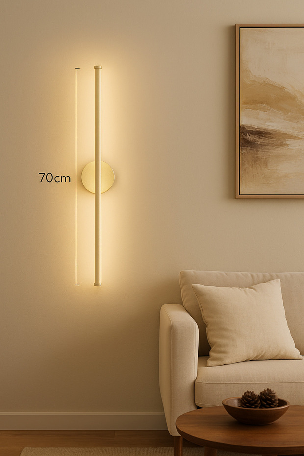 Elysian Gold™ Altın Kumu 70 cm Modern Kablosuz Pilli LED Aplik – Montajsız Duvar Lambası (Pil Dahil) - 1