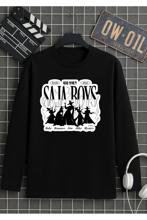 Saja Boys Printed T-Shirt Long Sleeve 100% Cotton Black T-Shirt