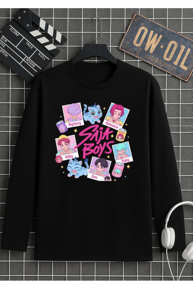 Saja Boys Printed T-Shirt Long Sleeve 100% Cotton Black T-Shirt