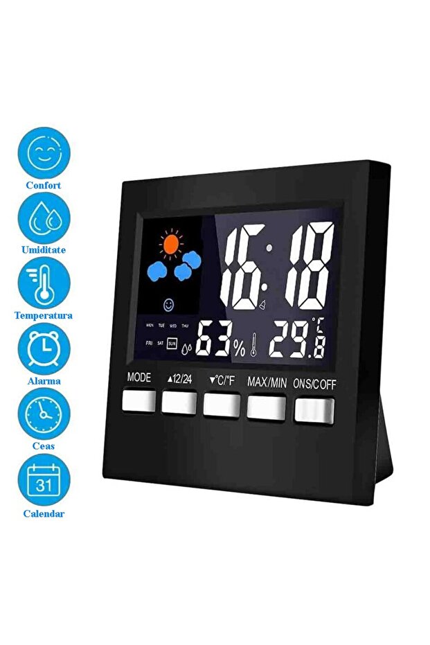 Multifunctional digital desk clock, voice control, weather station function, LCD screen, calendar - 4