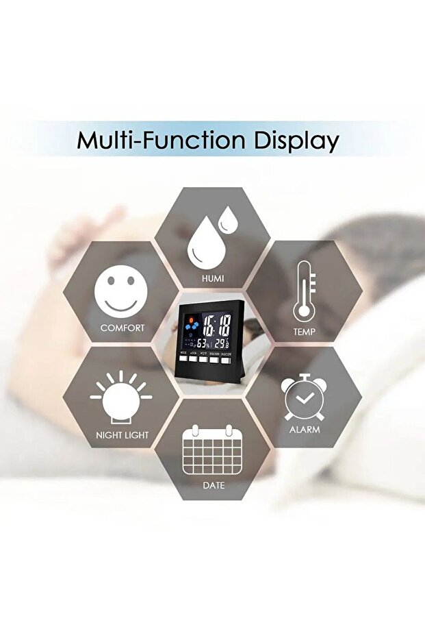 Multifunctional digital desk clock, voice control, weather station function, LCD screen, calendar - 10