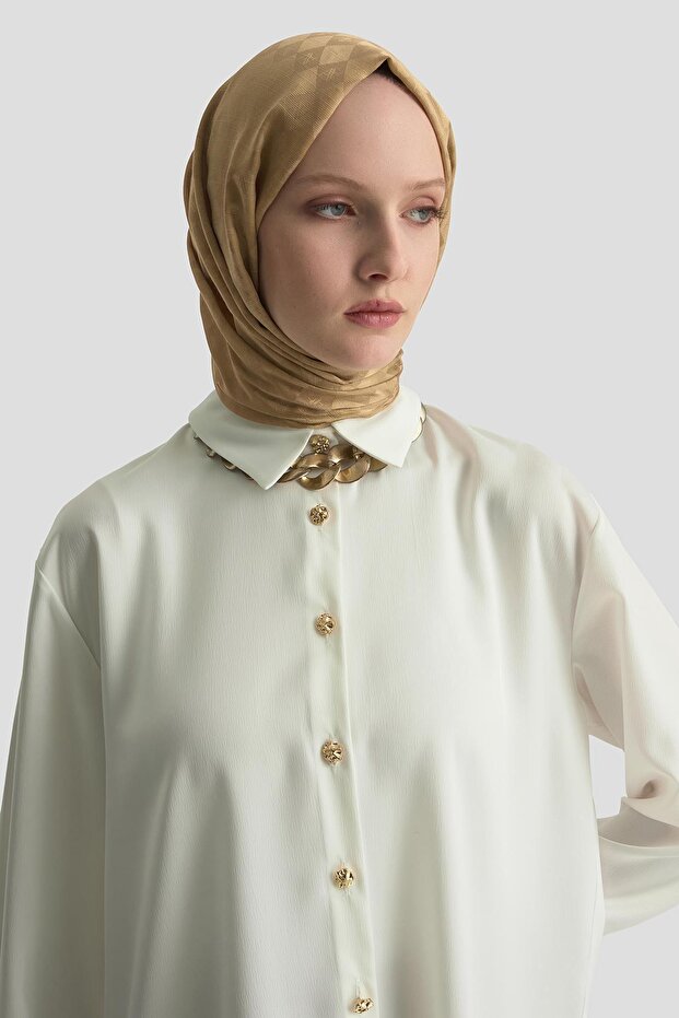 Saten Gömlek 25KD1120 Ekru - 3