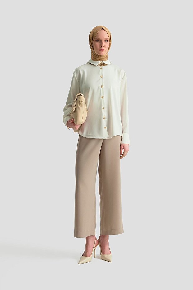 Saten Gömlek 25KD1120 Ekru - 4