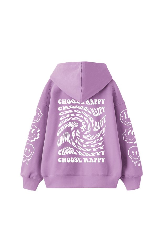 Choose Happy Printed Oversize Unisex Purple Hoodie