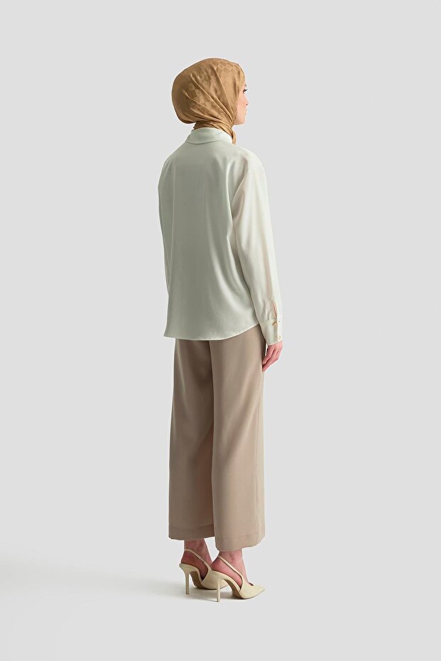 Saten Gömlek 25KD1120 Ekru - 5