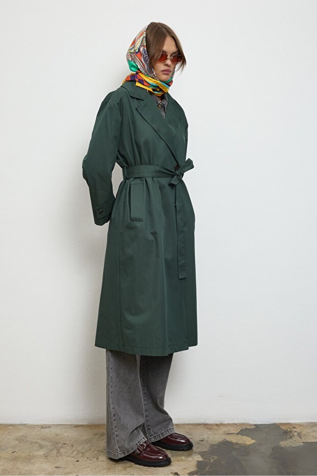 Floriva Long Trench Coat Green