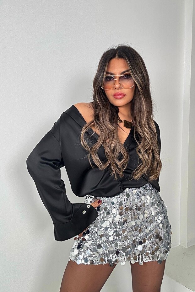 Zr Sequin Shorts Lined Skirt Silver
