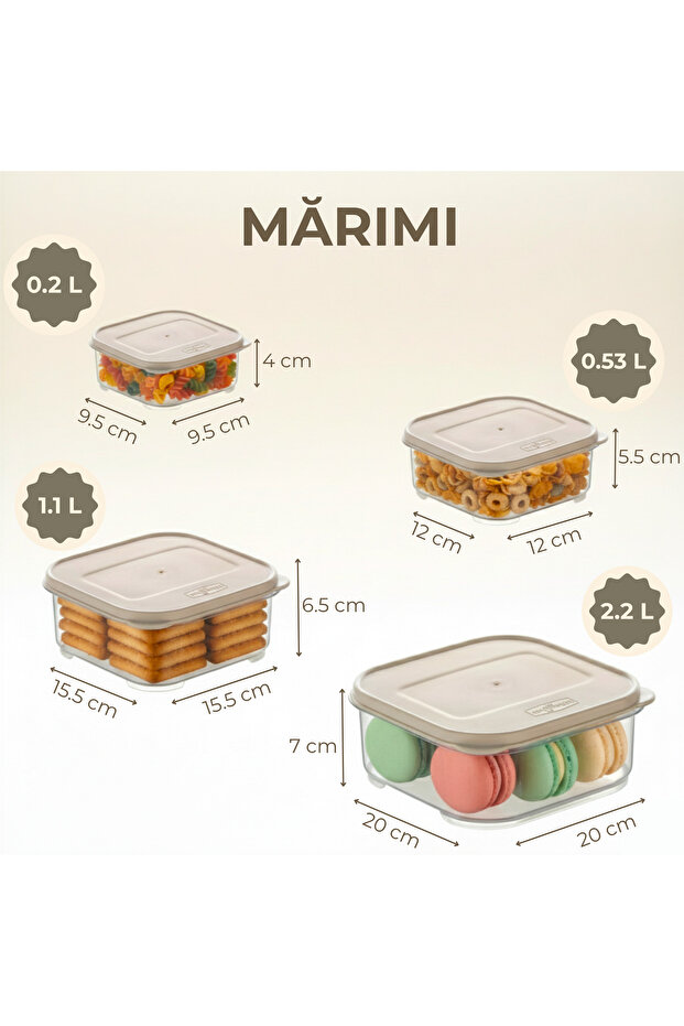 Set of 4 food containers, with lid, BPA-free, 0.2/0.53/1.1/2.2 L, transparent/beige - 2