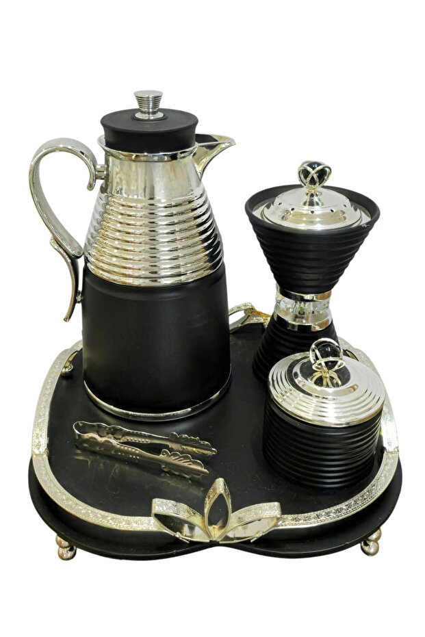 A luxurious set of 5 pieces, including a thermos, a teapot, and an elegant incense burner, in addition to a luxurious box and tongs. - 1