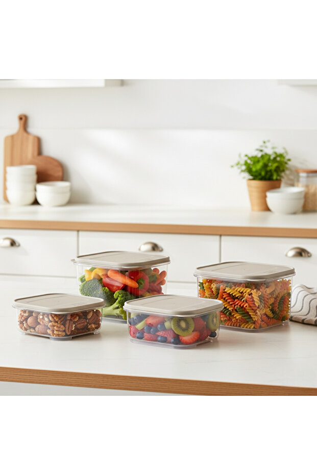 Set of 4 food containers, with lid, BPA-free, 0.2/0.53/1.1/2.2 L, transparent/beige - 5