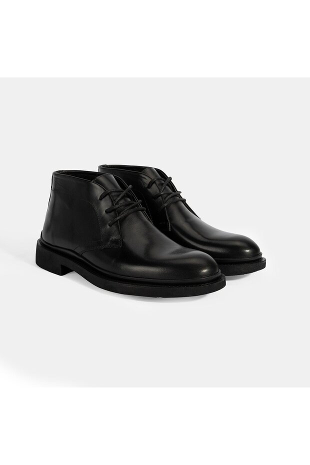 Men's Black Lace-Up Leather Boots