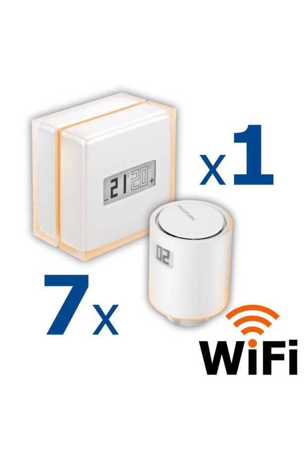 Room thermostat kit and 7 smart thermostat heads for Netatmo radiator, WI-FI, with digital display... - 1