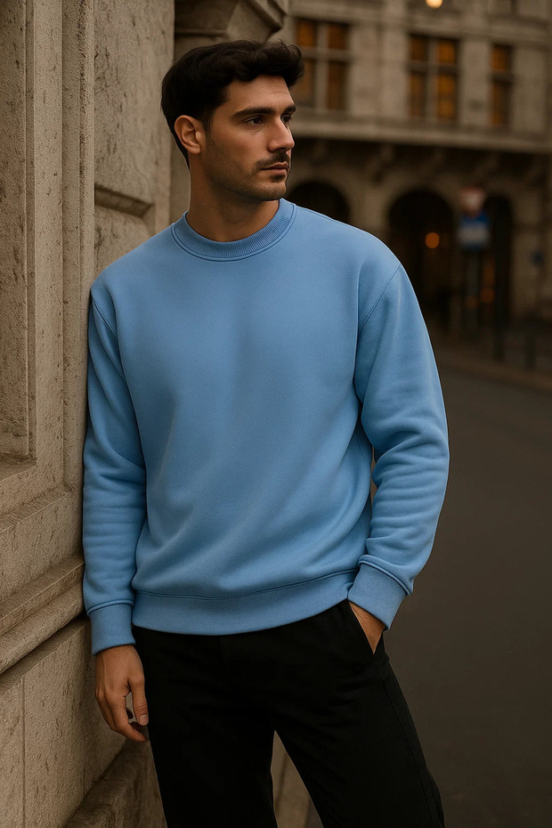 Erkek Oversize Kışlık Bebe Mavi Uzun Kazak - 6