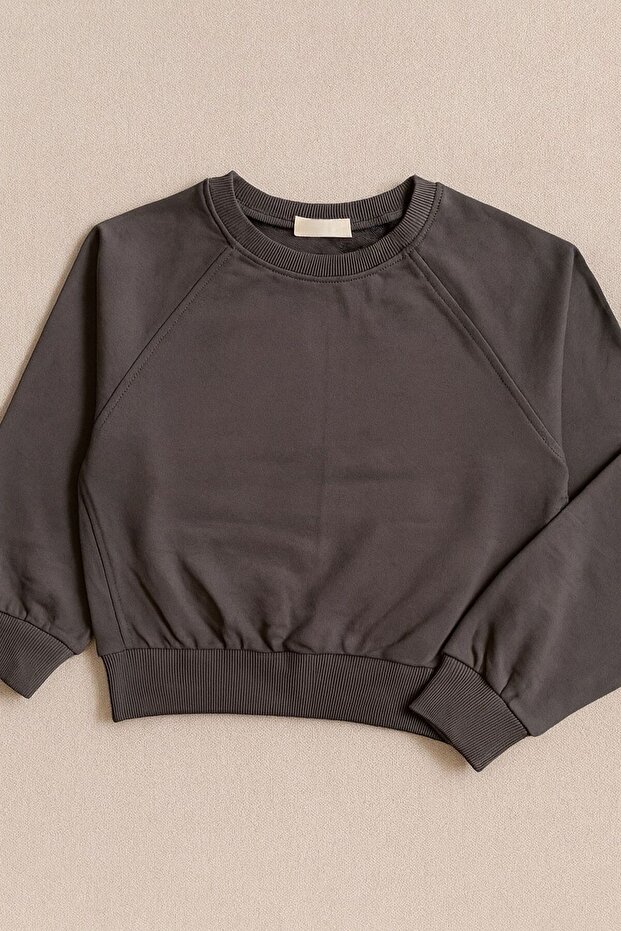 سويت شيرت قطني أساسي باللون الرمادي الفحمي - 1