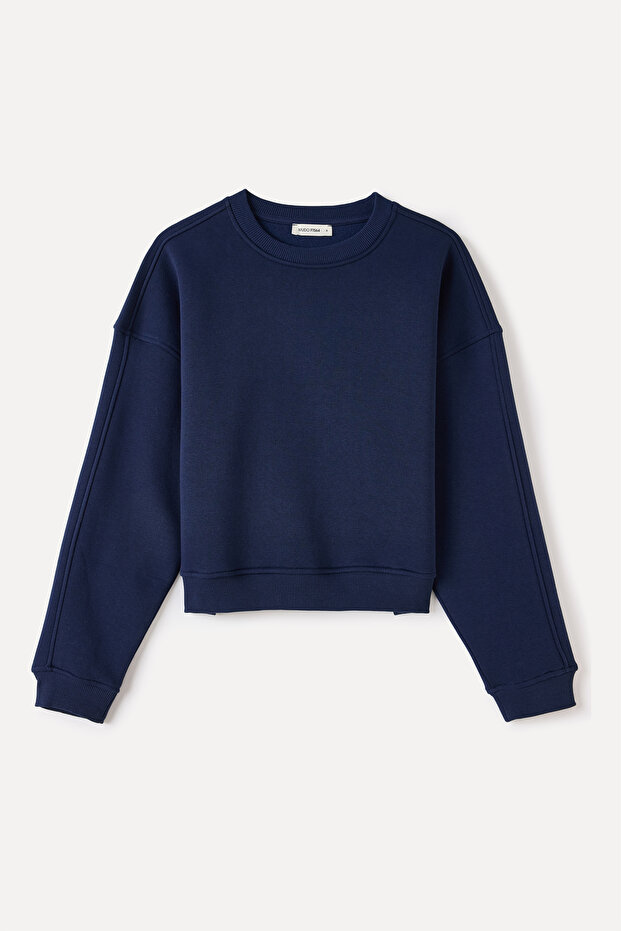Women's Navy Blue Loose Fit Crew Neck Sweatshirt