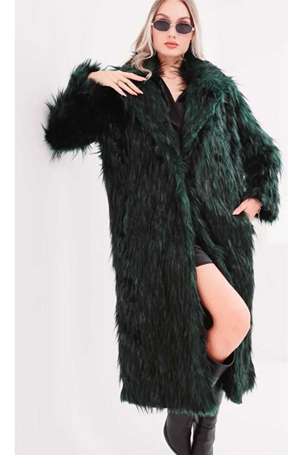 Women's Tan with Green Long Fur New Collection a Quality Makes a Difference