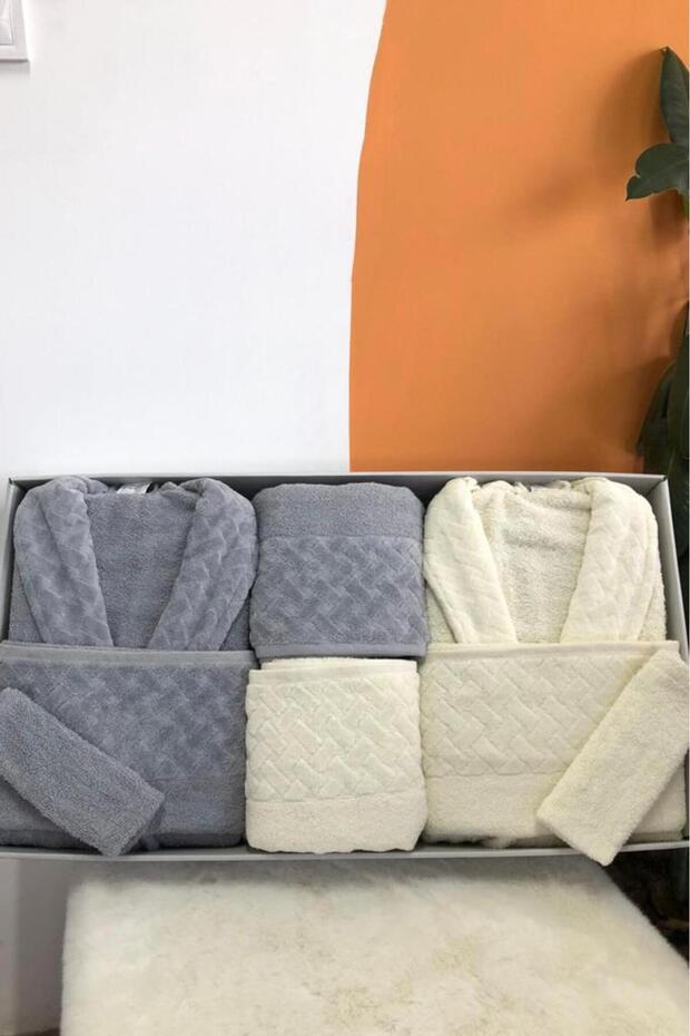 Şazeli 8 Piece Family Bathrobe Set Cream Gray