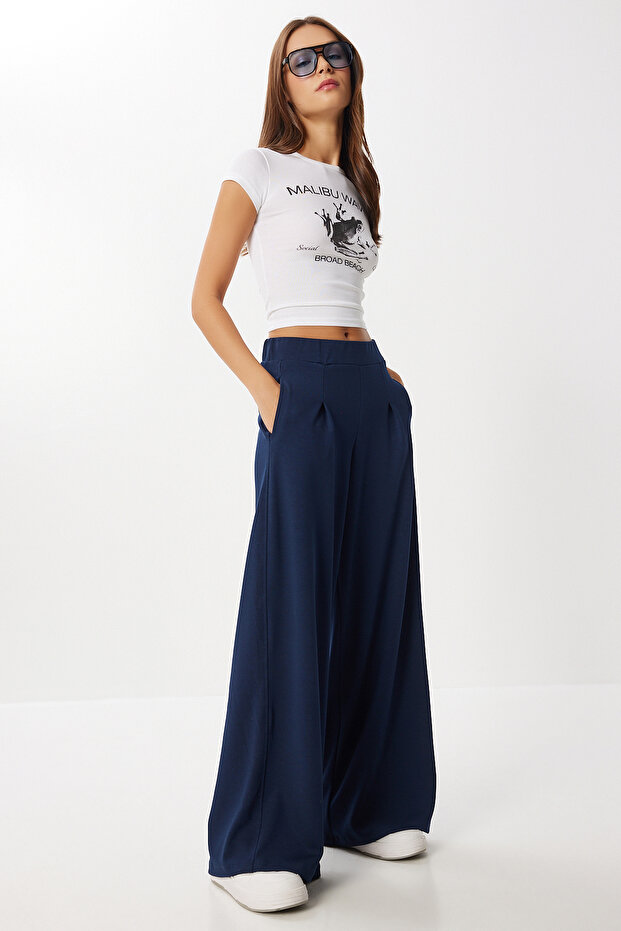 Yumuşak Modal Pileli Eşofman Altı LUB0275 LACİVERT - 2