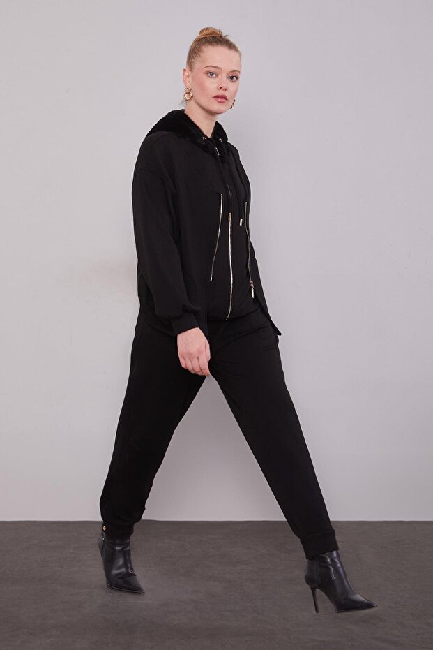 طقم مكون من قبعة سوداء من القطيفة - 2