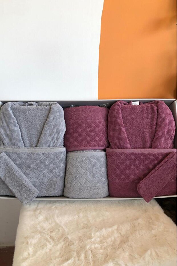 Şazeli 8 Piece Family Bathrobe Set Plum Gray
