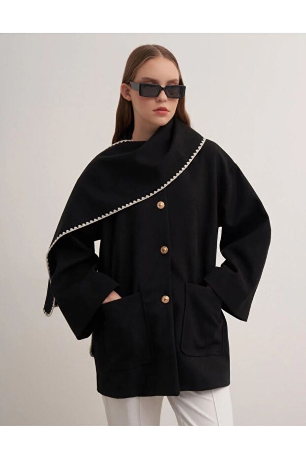 Ceyda Embroidered Cape Coat