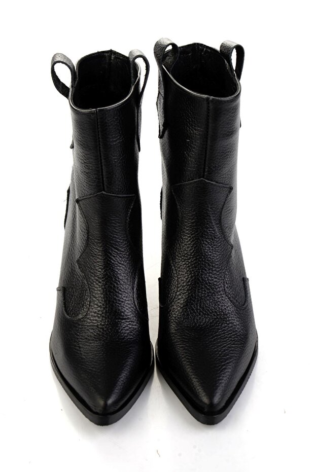 Siyah Hakiki Deri Kadın Bot & Bootie K02140000303 - 4